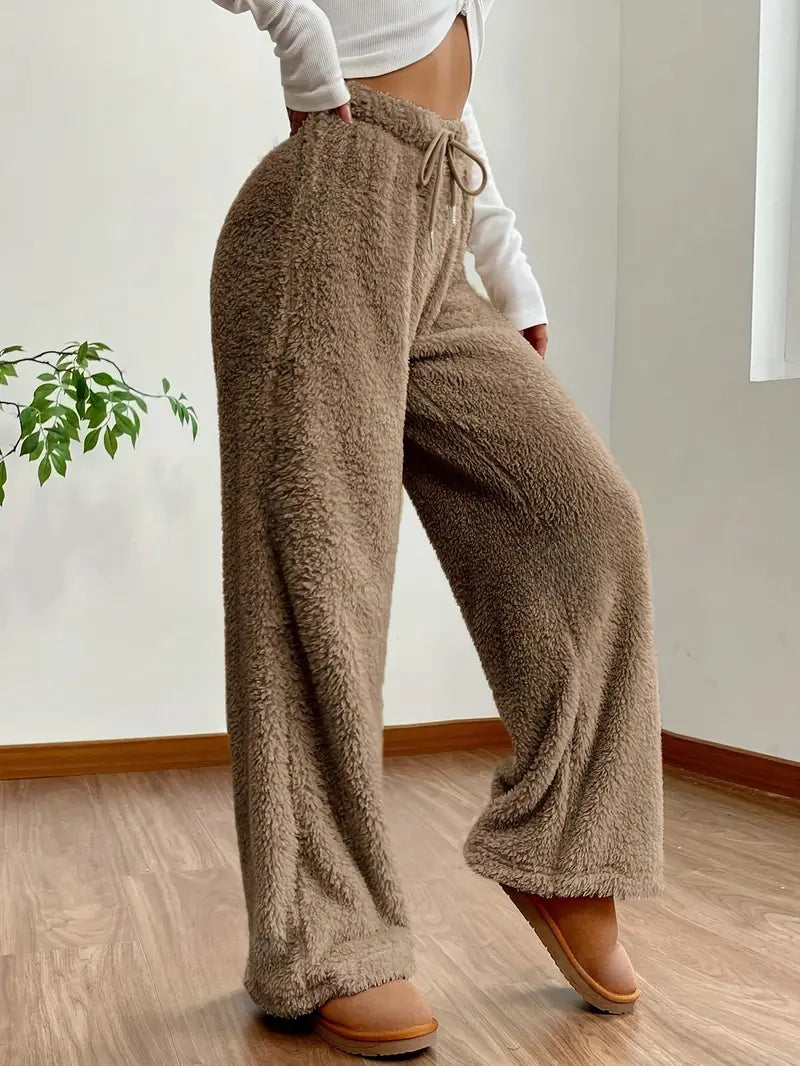 Isabella - Kaki Pantalon à Jambe Large avec Cordon à la Taille pour Femme