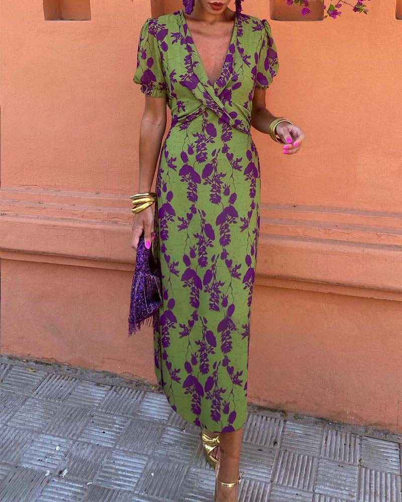 Robe Maxi Élégante et Fluide avec Manches Bouffantes pour Femme
