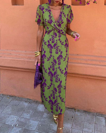 Robe Maxi Élégante et Fluide avec Manches Bouffantes pour Femme