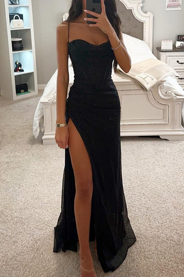 Robe Longue Glamour à Paillettes avec Corset pour Femme