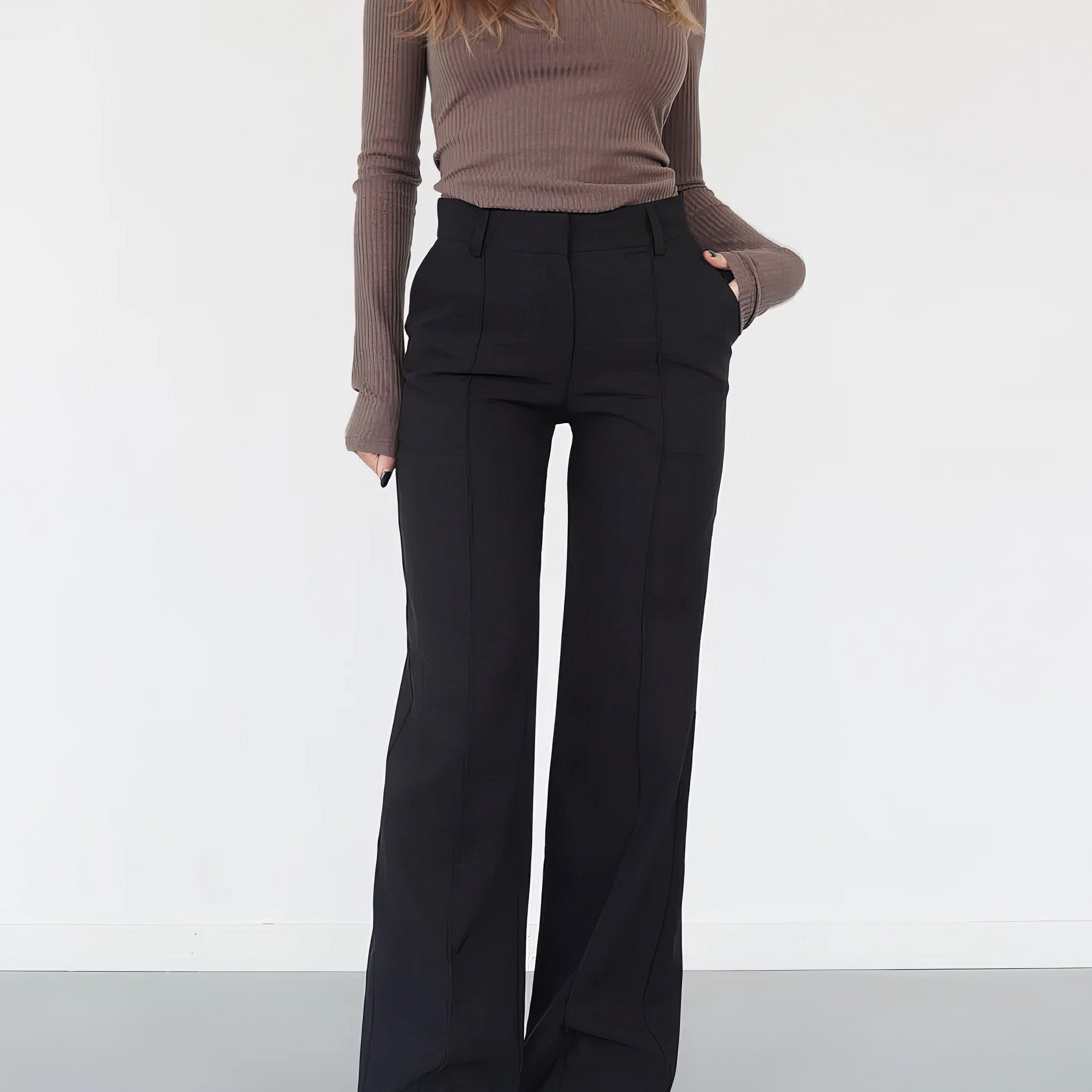Pantalon Large Taille Haute Noir pour Femmes | Eloise