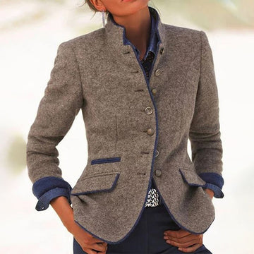 Kristina - Gilet Stylé à Manches Longues Gris pour Femmes