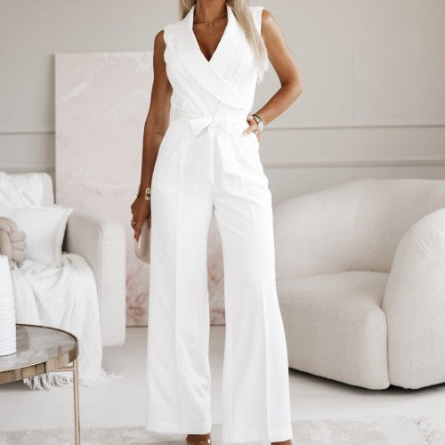 Combinaison élégante et ajustée sans manches avec ceinture pour Femme