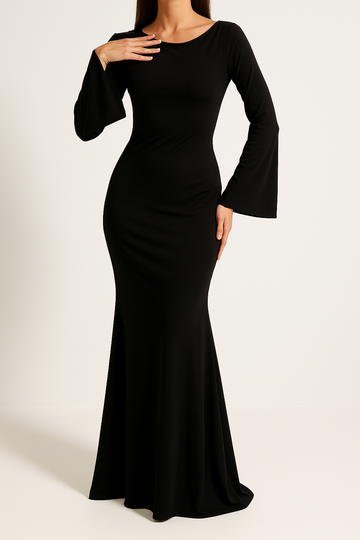 Robe de soirée longue élégante et minimaliste avec manches évasées pour femme