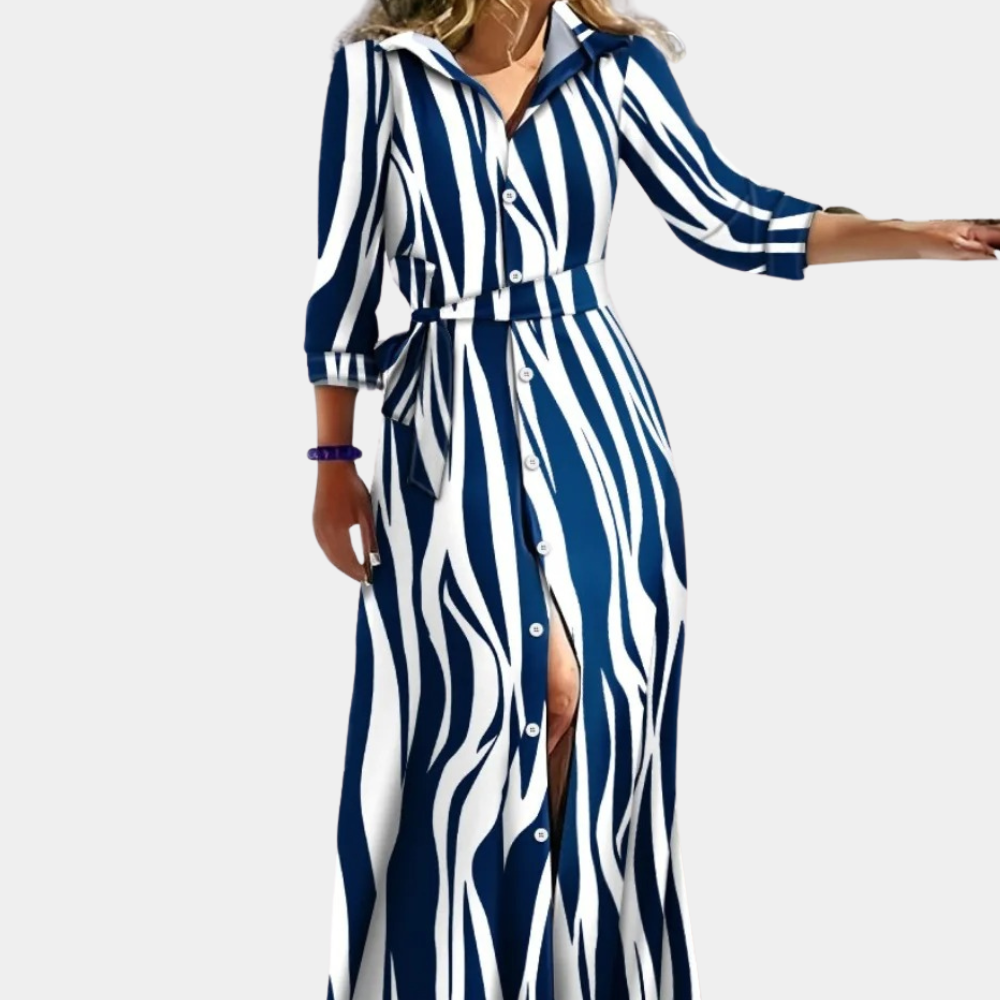 Robe Maxi Élégante avec Boutons et Taille Ceinturée pour Femme