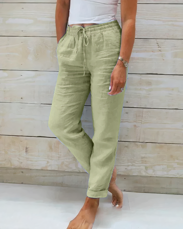 Pantalon en Lin Confortable à Taille Haute Pour Femme