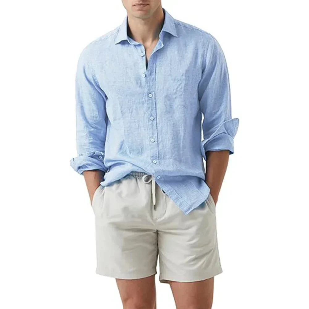 Chemise Légère et Respirante en Lin et Coton Pour Homme