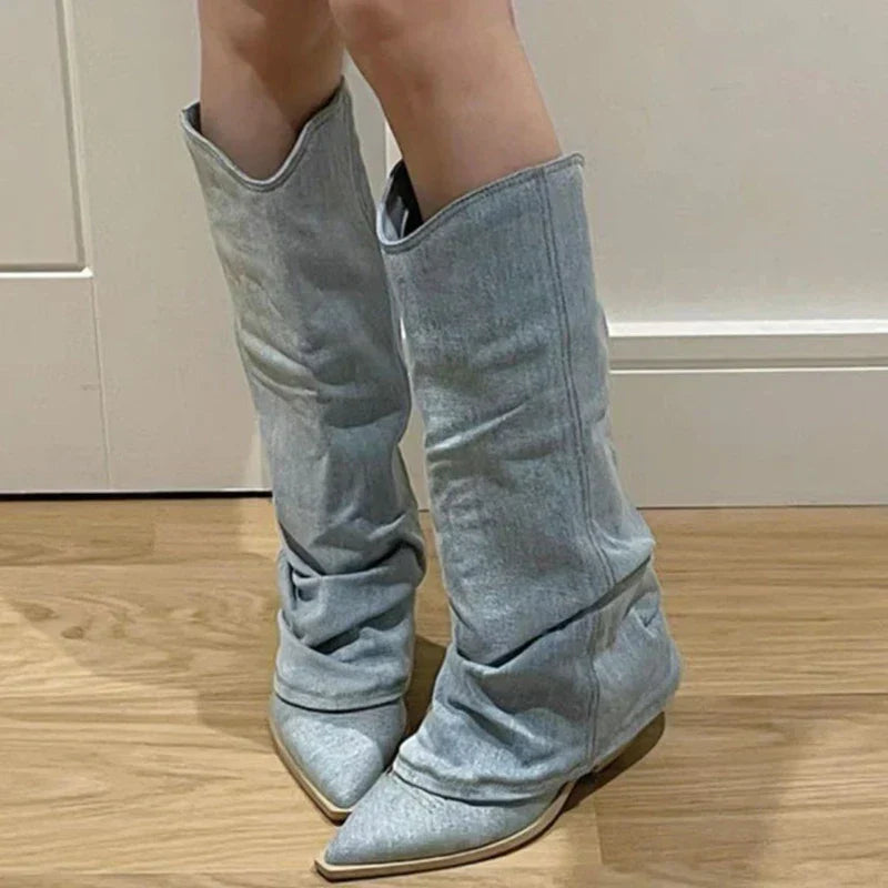 Bottes Hautes en Denim Élégantes pour Femme | Nora