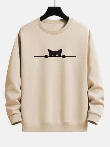 Ethan - Sweatshirt à Coupe Décontractée avec Imprimé Chat Noir pour Homme