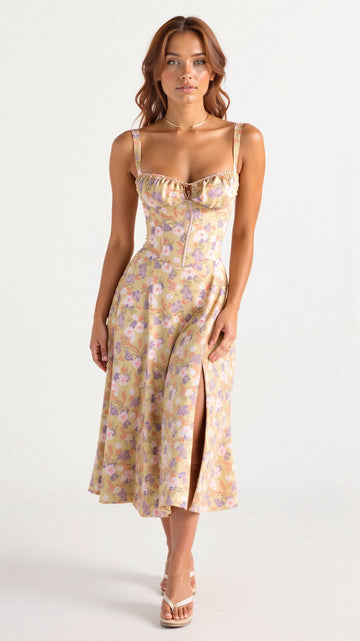 Robe Midi Élégante Style Corset pour Femme