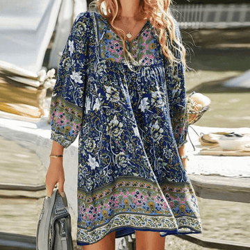 Robe Imprimée Bohème Chic et Fluide à Col V pour Femme