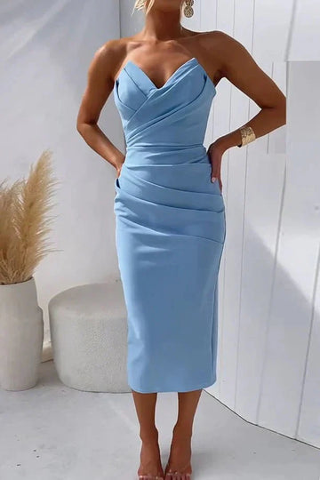 Robe Tube Midi Plissée Élégante et Ajustée pour Femme