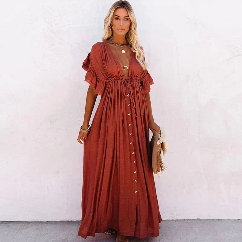 Robe Longue Boutonnée de Plage Rouge pour Femme | Maëva