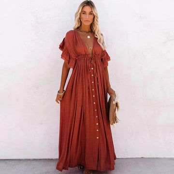 Robe Longue Boutonnée de Plage Rouge pour Femme | Maëva