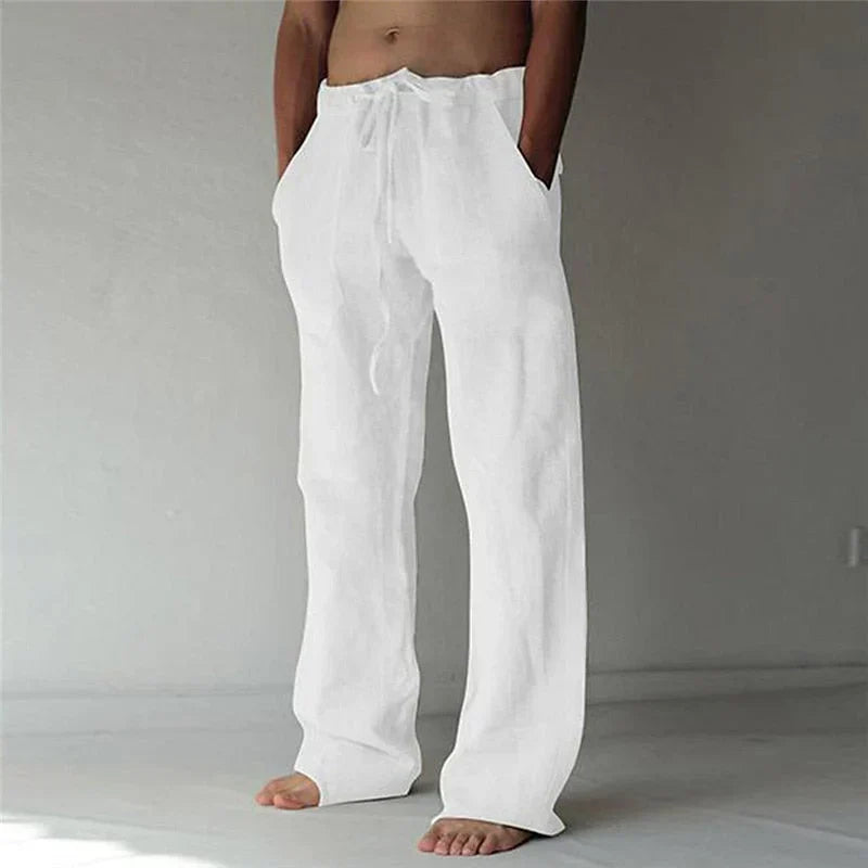 Pantalon Large en Lin Respirant à Taille Cordon pour Homme