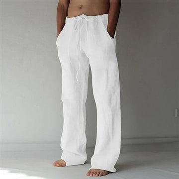 Pantalon Large en Lin Respirant à Taille Cordon pour Homme